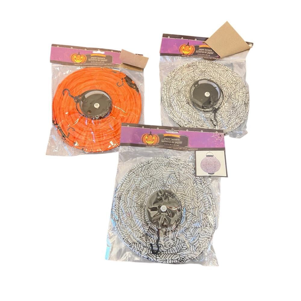 NEW Three Pumpkin, Cat, & Spiderweb Light Up Halloween Paper Lanterns